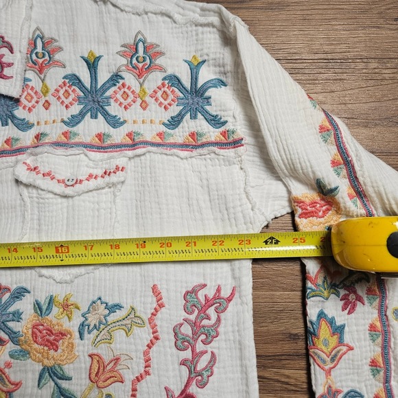 Johnny Was Toyah Floral Embroidered Gauze Tunic Shirt L Wearable Art Boho - Picture 3 of 7